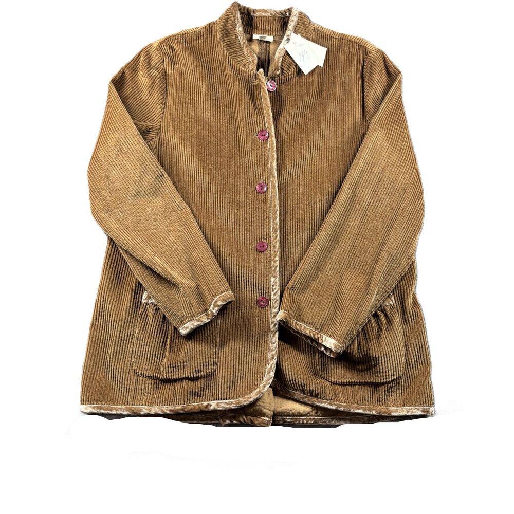 J Jill Women Vintage Jacket NEW Corduroy Velvet Chore Barn Brown Large Petite LP